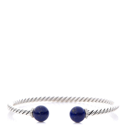 David Yurman Sterling Silver Diamond Lapis Lazuli 9mm Solari Bracelet 1 of 7