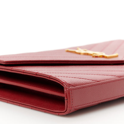 Saint Laurent Grain De Poudre Matelasse Chevron Monogram Chain Wallet Red 8 of 9