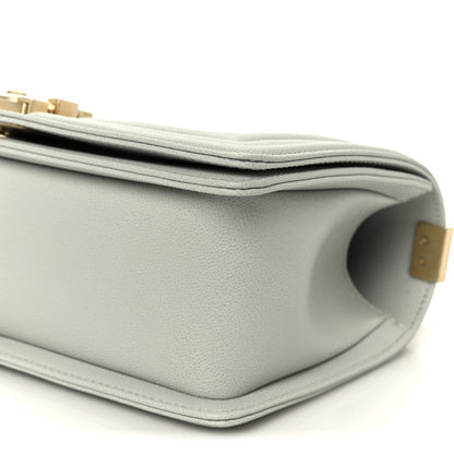 Chanel Caviar Chevron Quilted Medium Boy Flap Light Grey 10 of 11