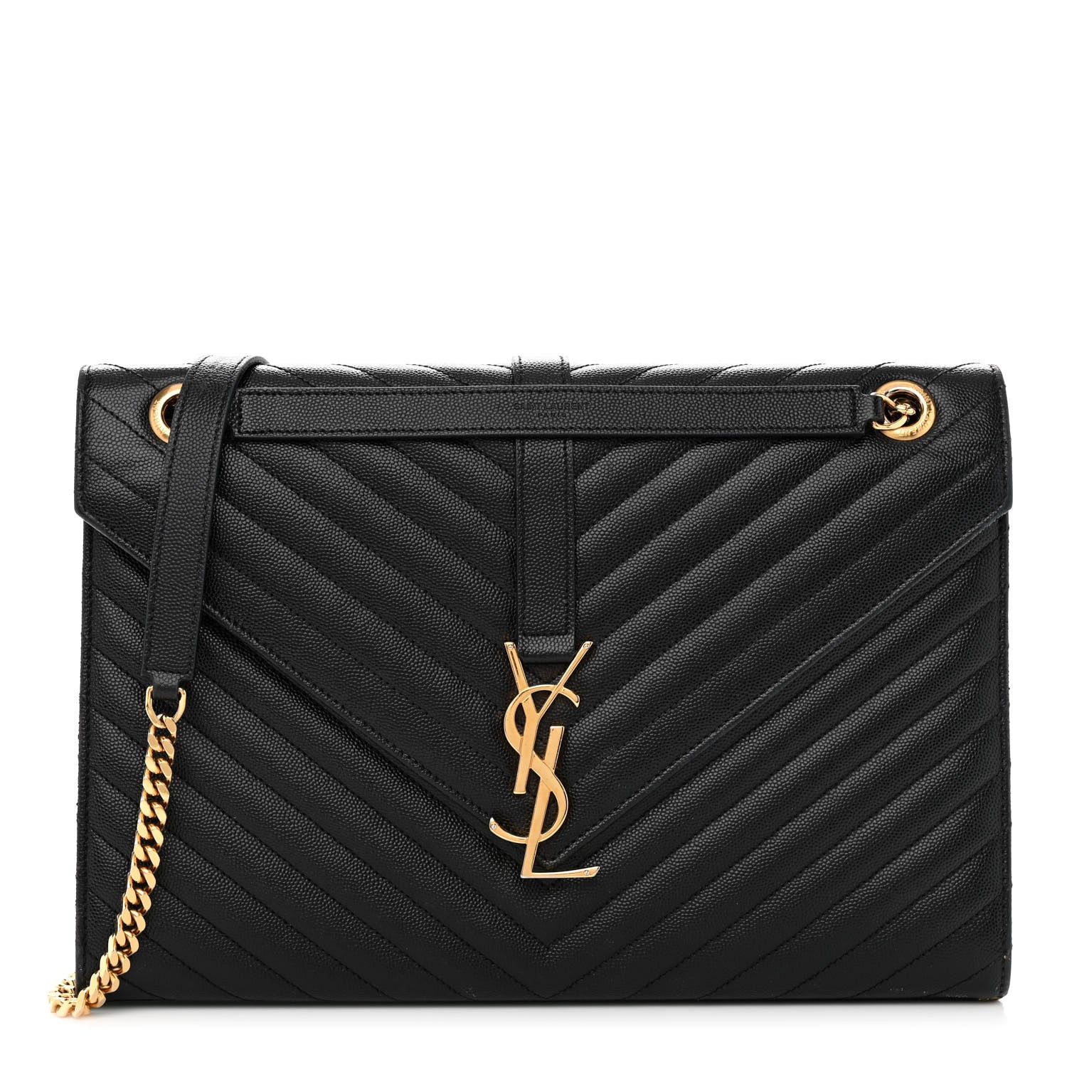 Saint Laurent Grain De Poudre Matelasse Chevron Large Monogram Satchel Black 1 of 15