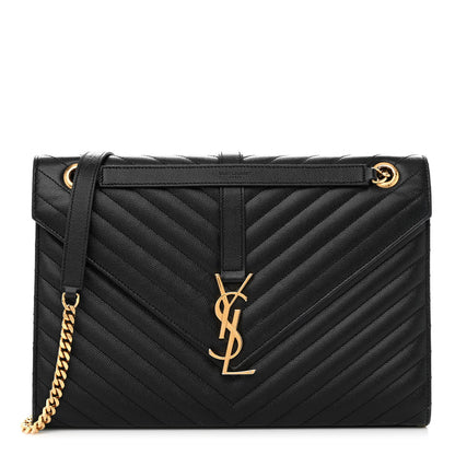 Saint Laurent Grain De Poudre Matelasse Chevron Large Monogram Satchel Black 1 of 15