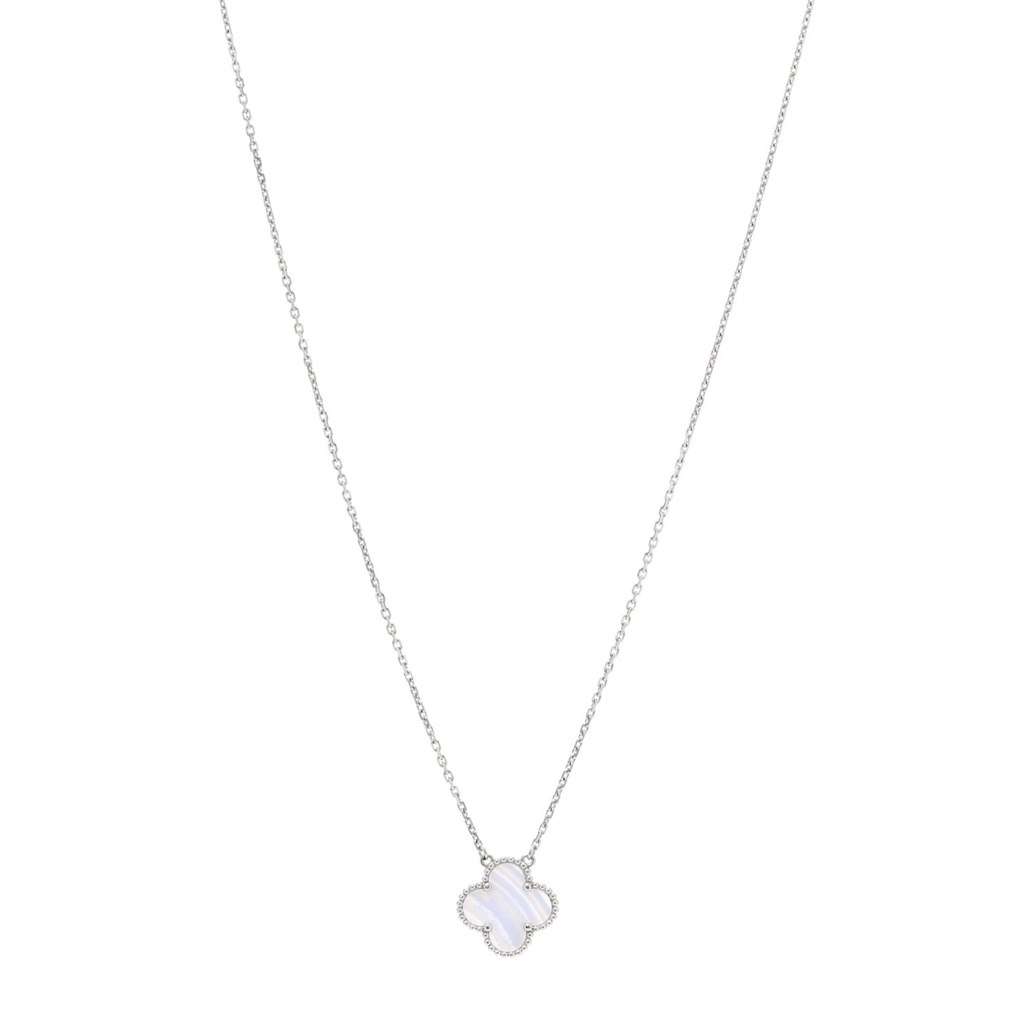 18K White Gold Chalcedony Vintage Alhambra Pendant Necklace