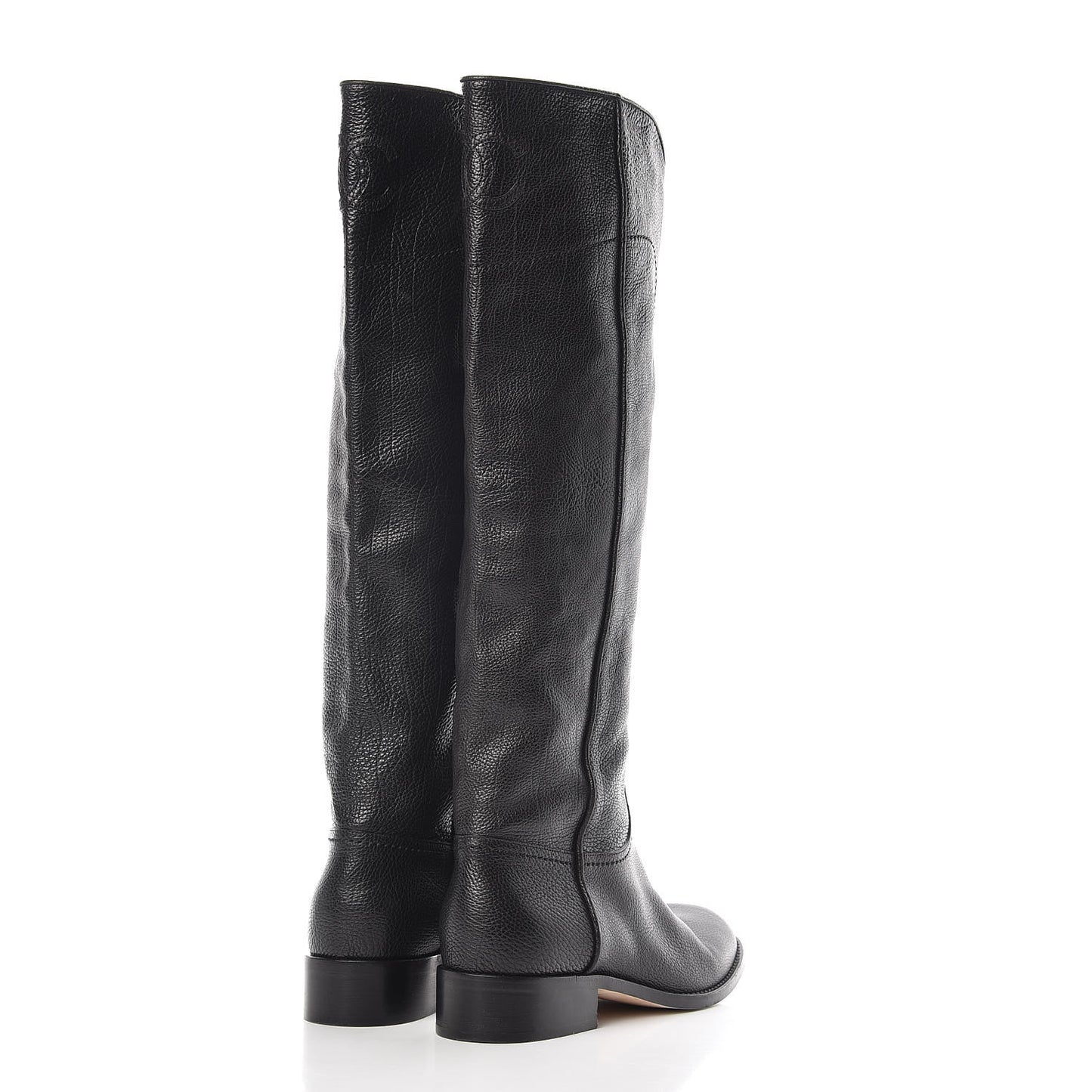 Calfskin Ascot Knee High CC Boots 37.5 Black