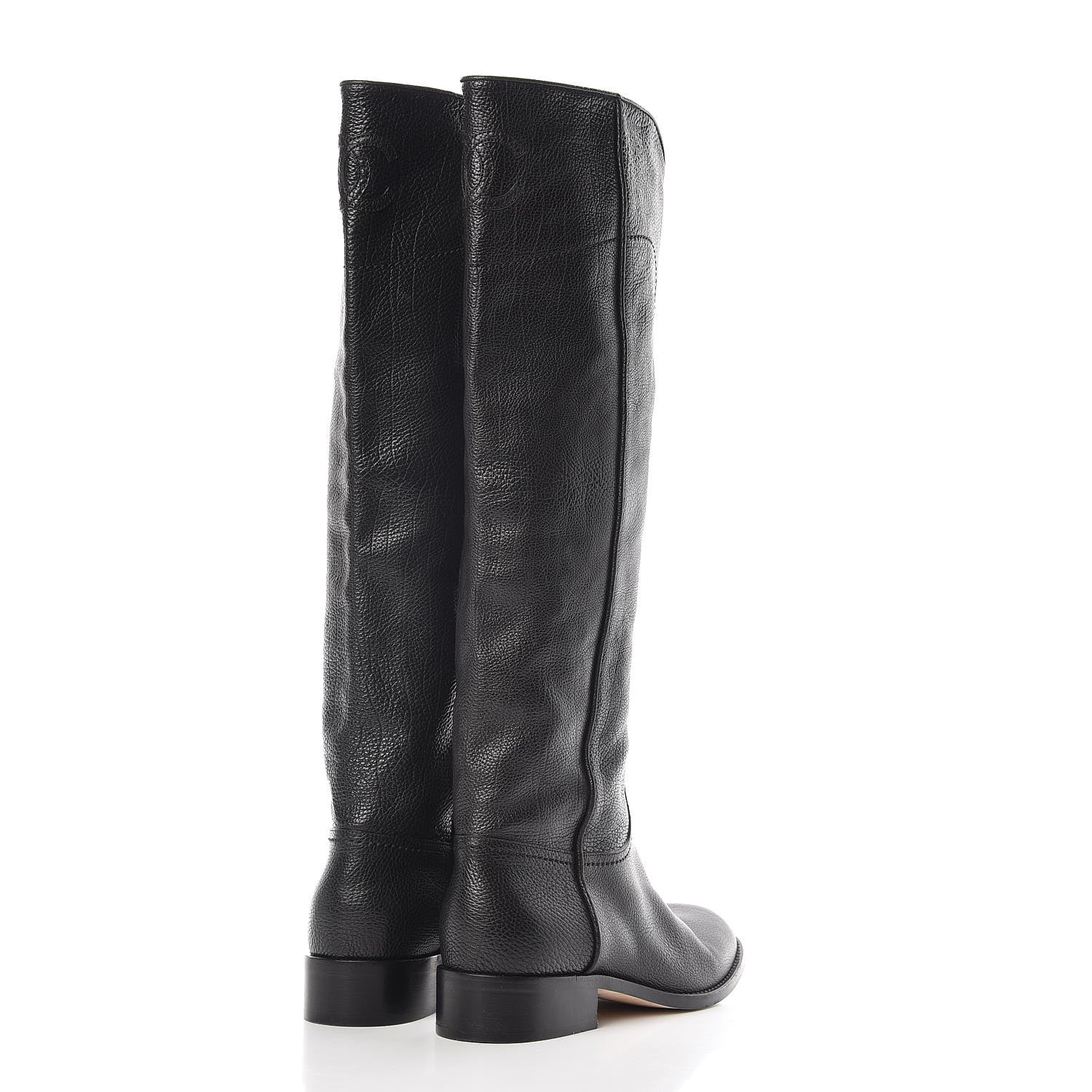 Chanel Calfskin Ascot Knee High CC Boots 37.5 Black 5 of 17