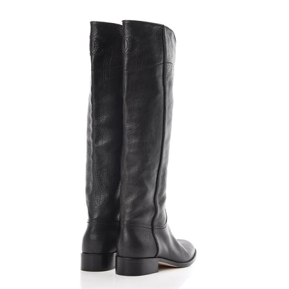 Chanel Calfskin Ascot Knee High CC Boots 37.5 Black 5 of 17