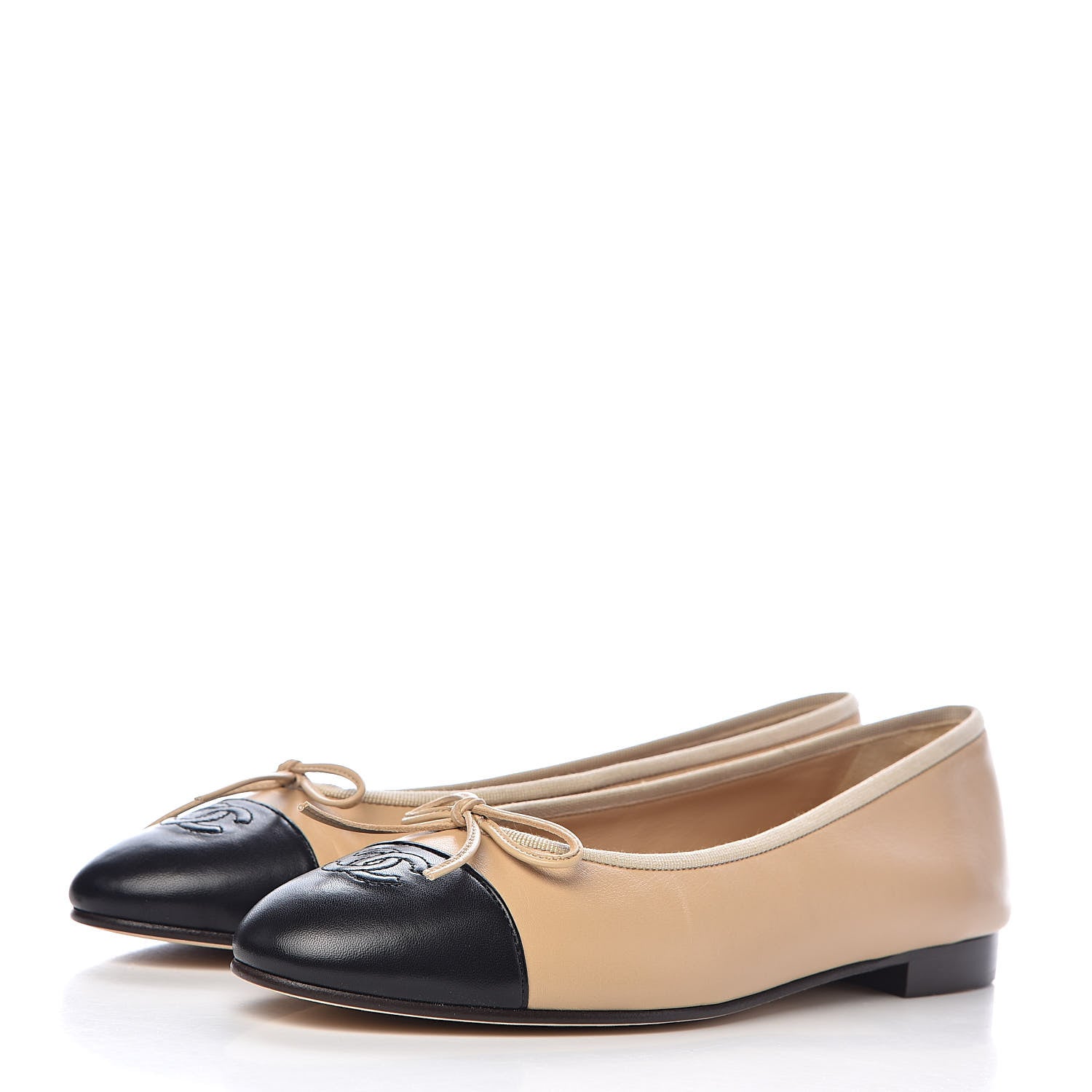 Chanel Lambskin Cap Toe CC Ballerina Flats 41 Beige Black 3 of 11