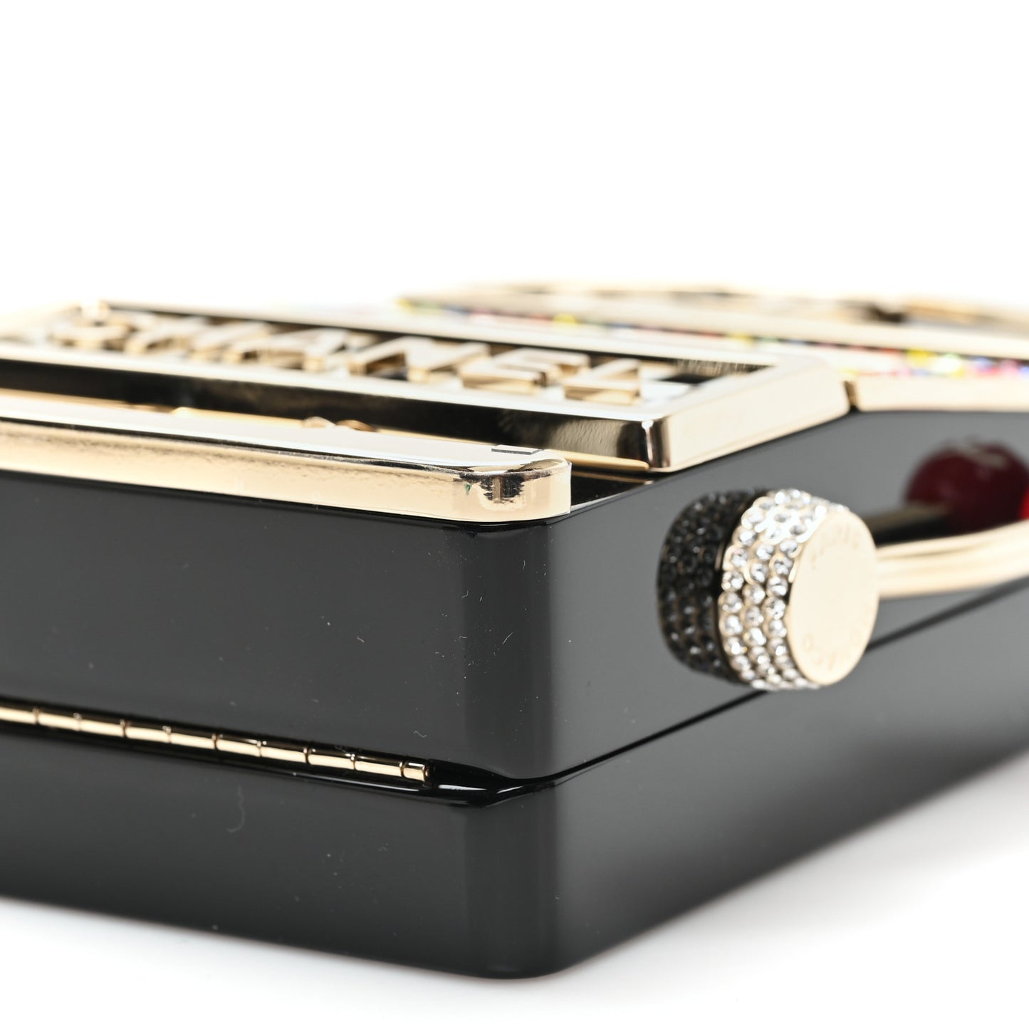 Resin Crystal Slot Machine Minaudiere Black Gold White Red
