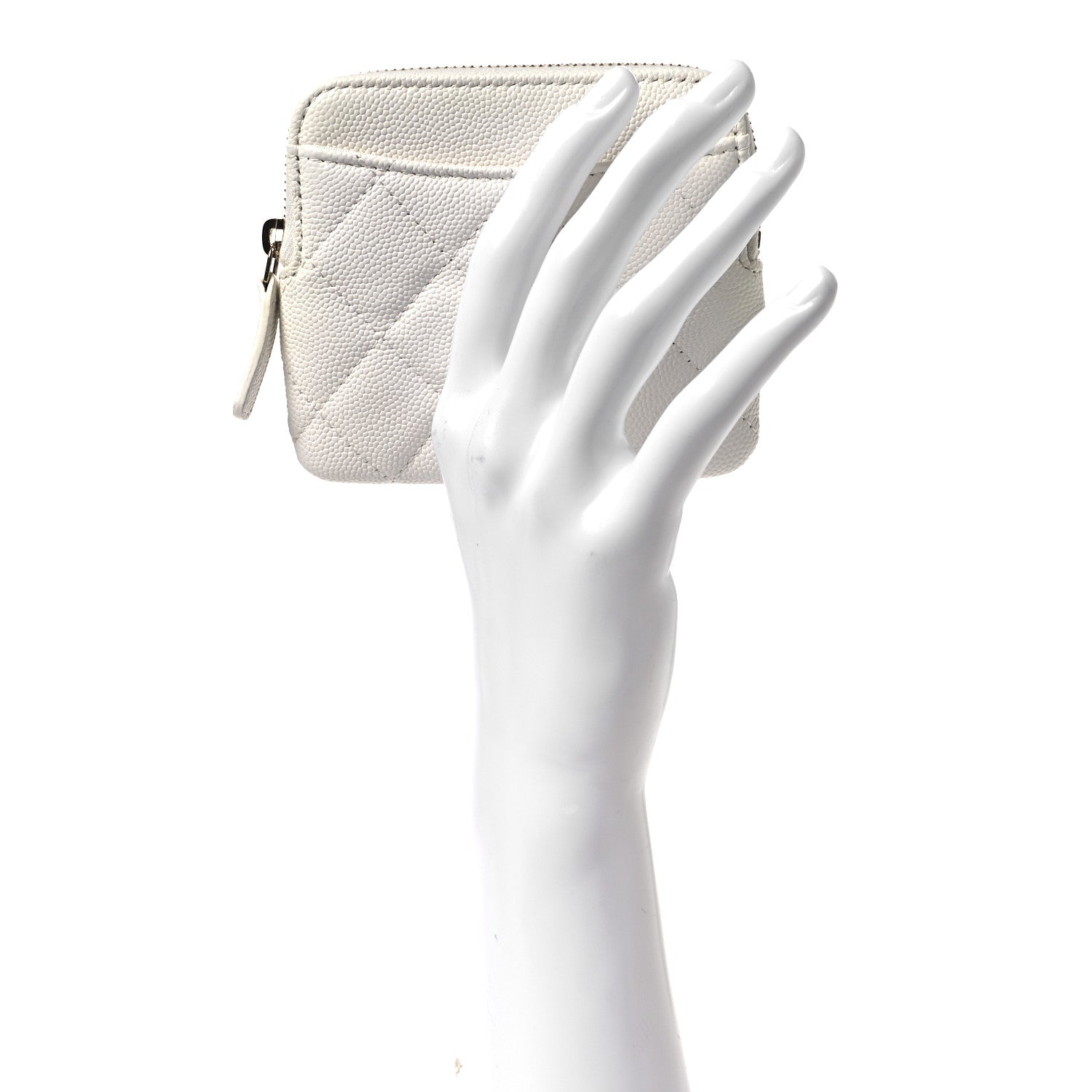 Chanel Caviar Quilted Zip Card Holder Wallet White 5 of 16