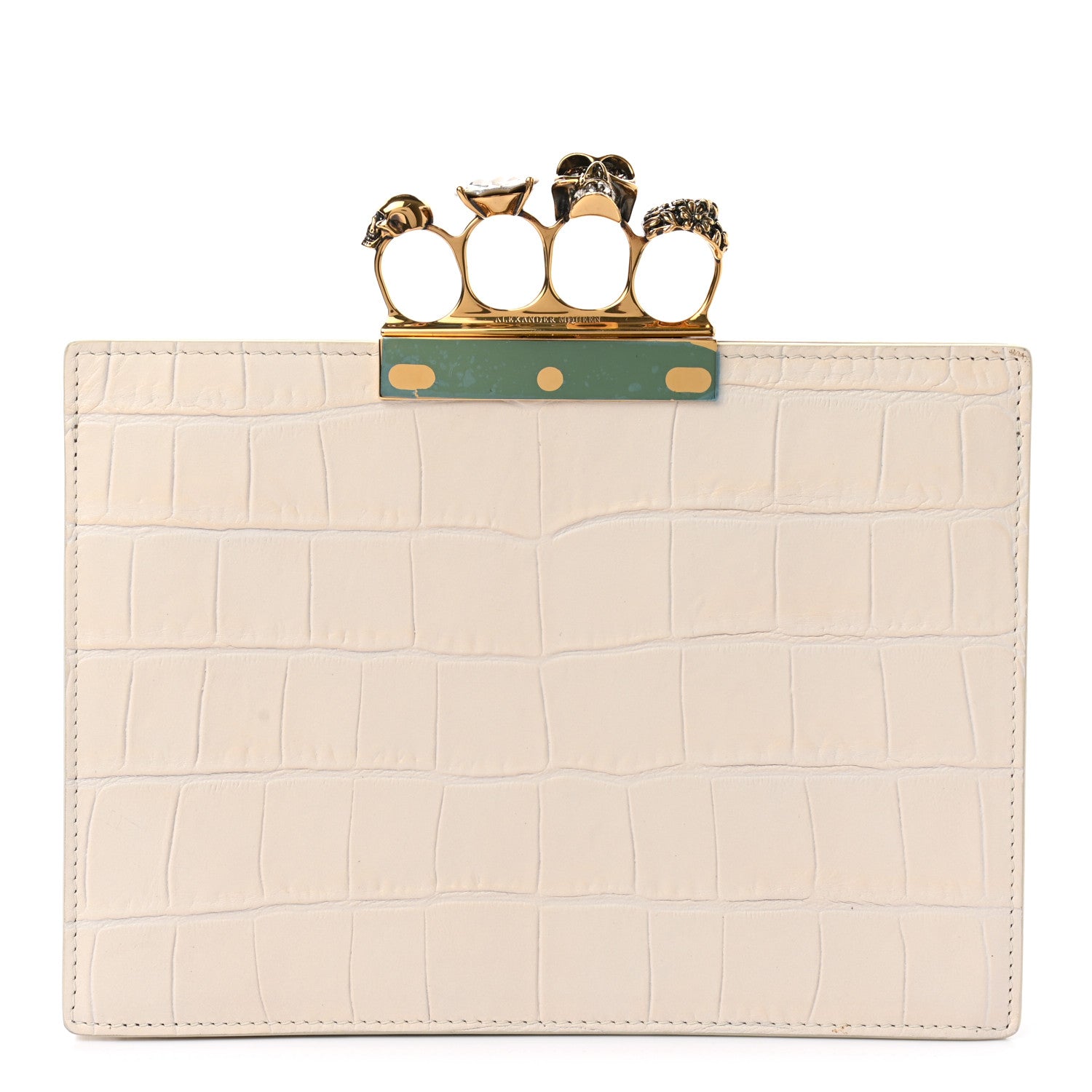 Alexander McQueen Calfskin Crocodile Embossed Knuckle Flat Clutch Ivory 1 of 8