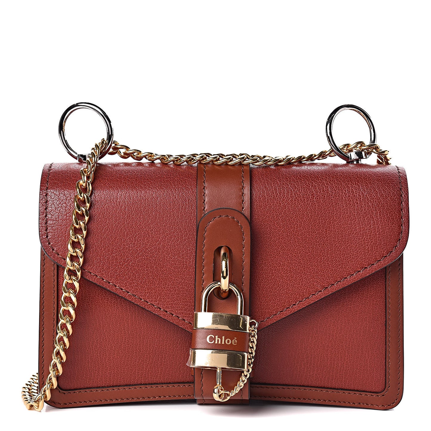 Shiny Goatskin Calfskin Aby Chain Shoulder Bag Sepia Brown