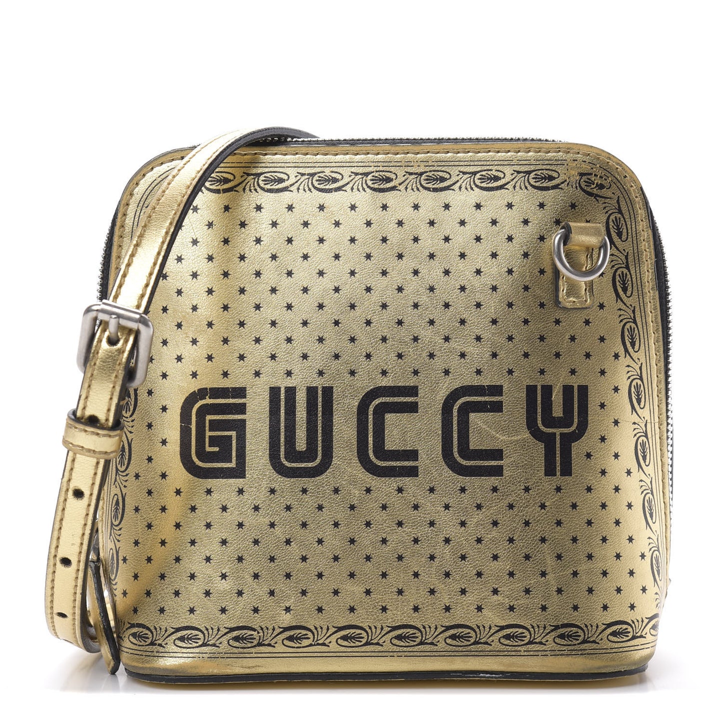 X SEGA Calfskin GUCCY Stars Mini Dome Shoulder Bag Gold
