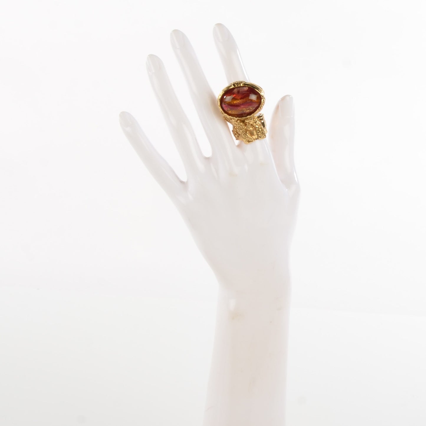 Glass Cabochon Arty Ovale Ring 7 Gold Pink