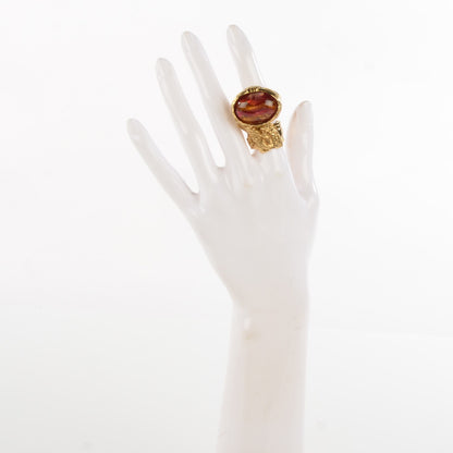 Saint Laurent Glass Cabochon Arty Ovale Ring 7 Gold Pink 2 of 5