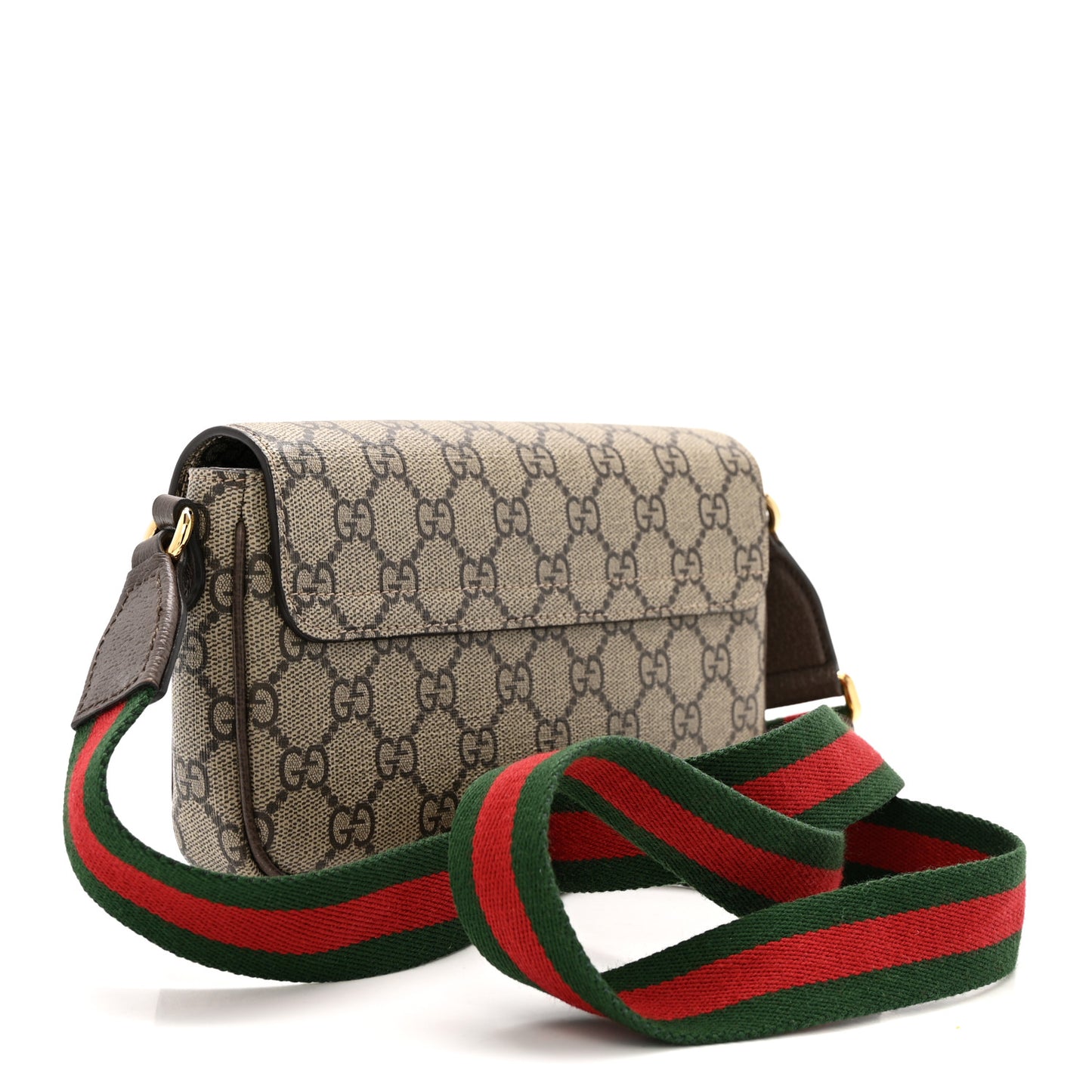 GG Supreme Monogram Textured Dollar Calfskin Web Mini Ophidia Envelope Shoulder Bag Beige Ebony New Acero
