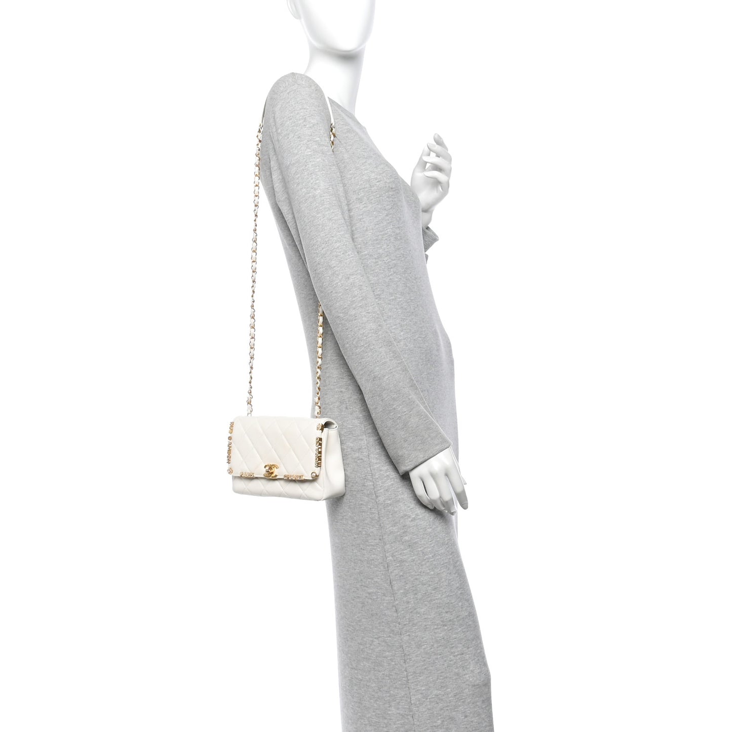 Lambskin Enamel Strass Quilted Mini Paris Monaco Flap White