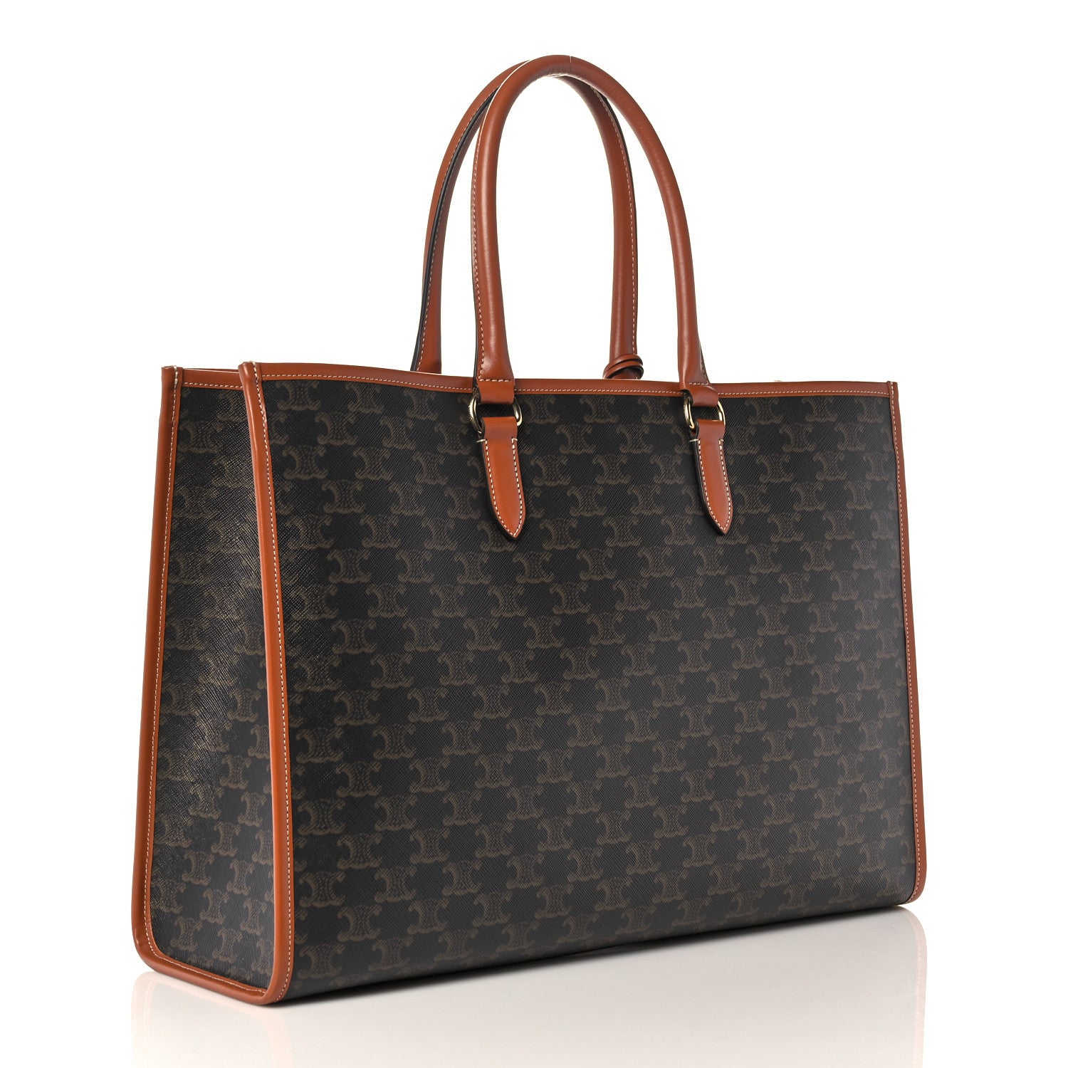 Celine Triomphe Canvas Calfskin Horizontal Cabas Tan 3 of 15