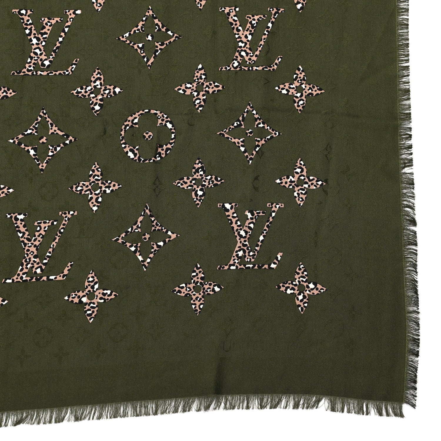 Louis Vuitton Wool Silk Monogram Giant Jungle Scarf Kaki 2 of 3