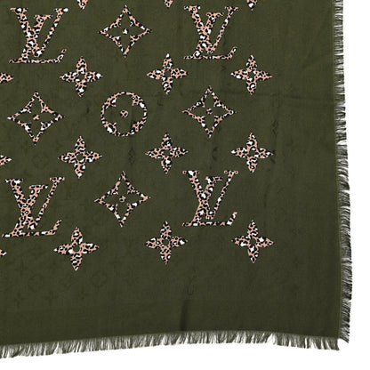 Louis Vuitton Wool Silk Monogram Giant Jungle Scarf Kaki 2 of 3