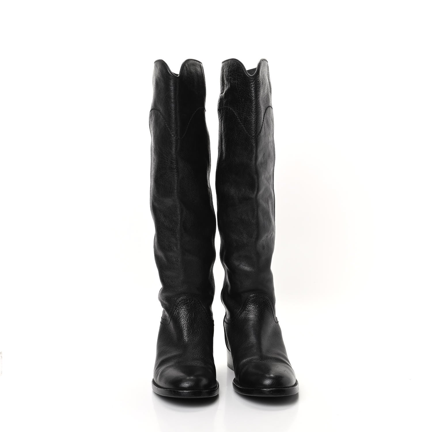 Chanel Calfskin Ascot Knee High CC Boots 36.5 Black 2 of 6