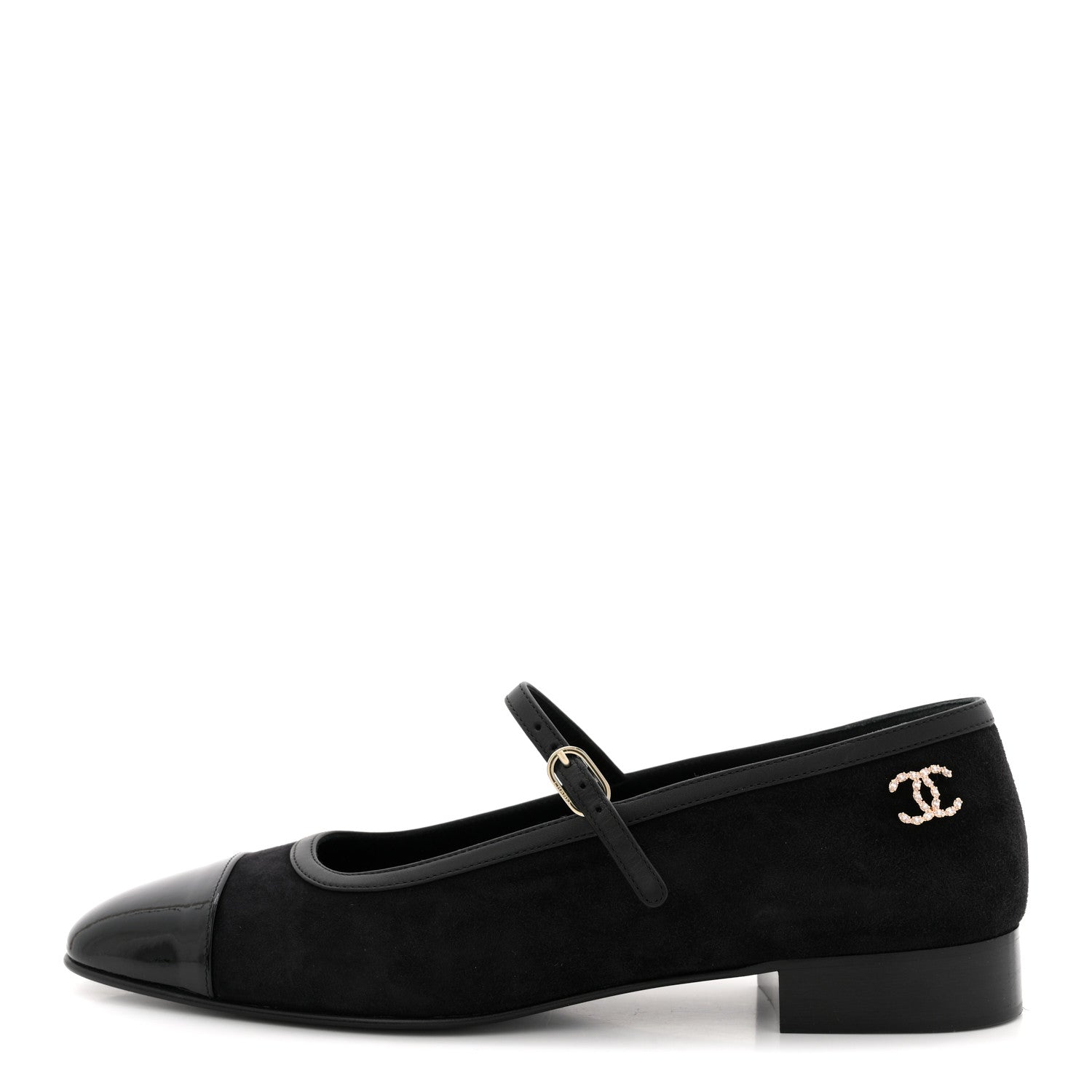 Chanel Suede Kidskin Lambskin Patent Calfskin Crystal CC Cap Toe Flats 40 Black 1 of 10