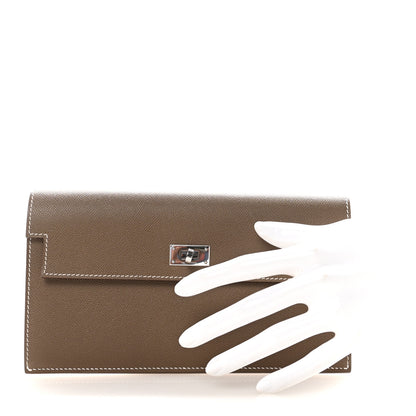 Hermes Madame Calfskin Kelly Pocket Long Wallet Etoupe 2 of 7