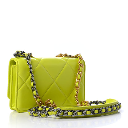 Chanel Shiny Lambskin Quilted Chanel 19 Wallet On Chain WOC Neon Yellow 2 of 4