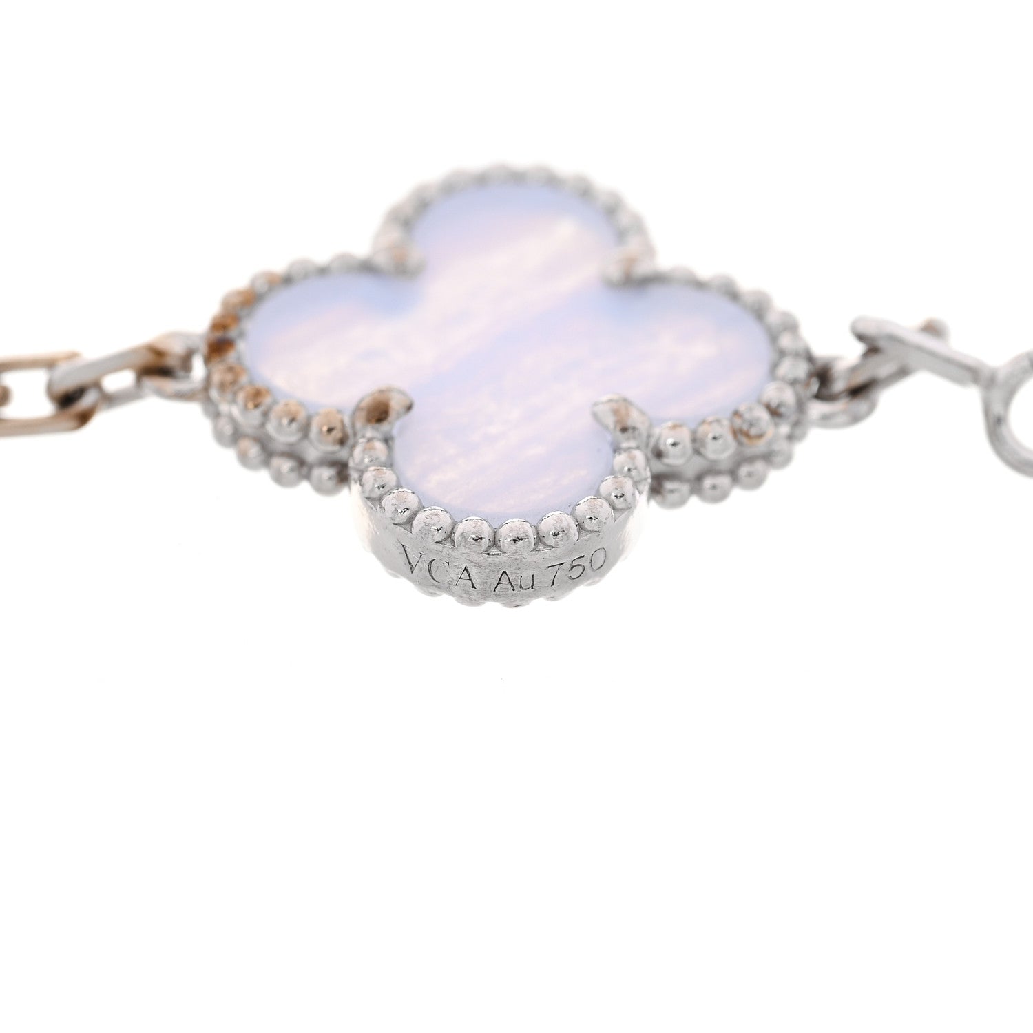 Van Cleef & Arpels 18K White Gold Chalcedony 5 Motifs Vintage Alhambra Bracelet 4 of 5