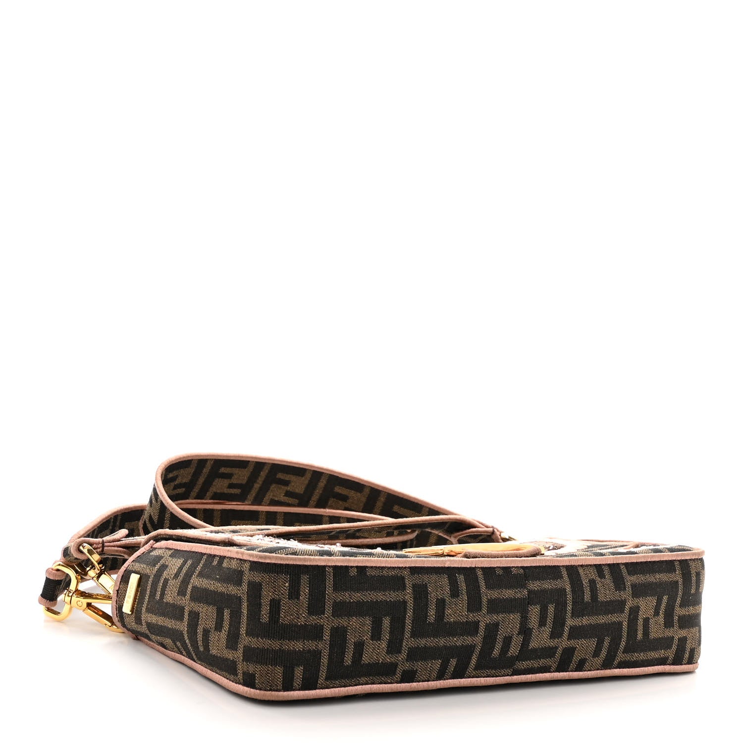 Fendi Fabric Jacquard FF 1974 Paisley Embroidered Baguette Tobacco Moro Rosa Quarzo Multicolor 4 of 10