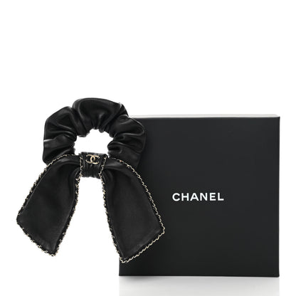 Chanel Lambskin Chain CC Hair Bow Tie Black Gold 4 of 4