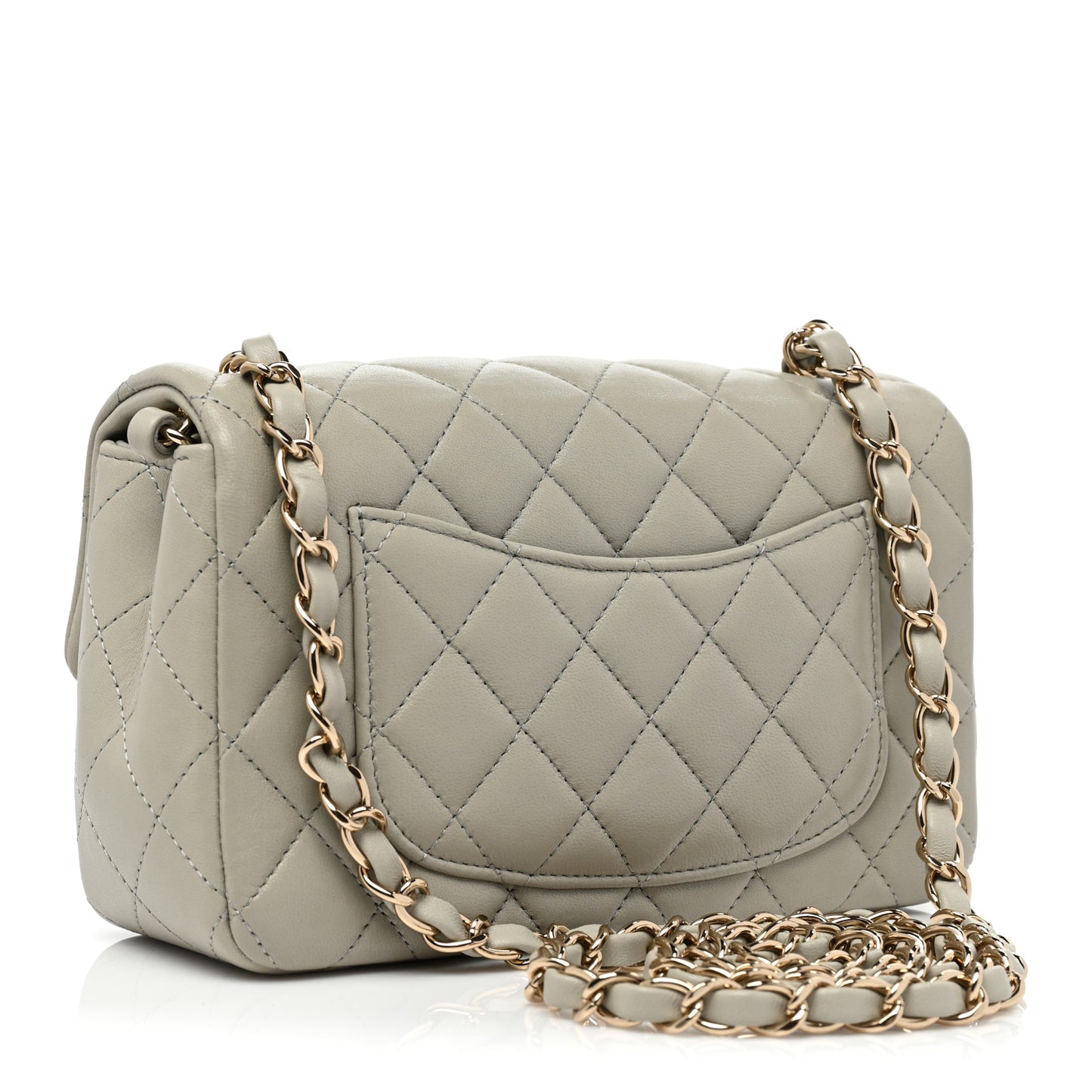 Lambskin Quilted Mini Rectangular Flap Grey