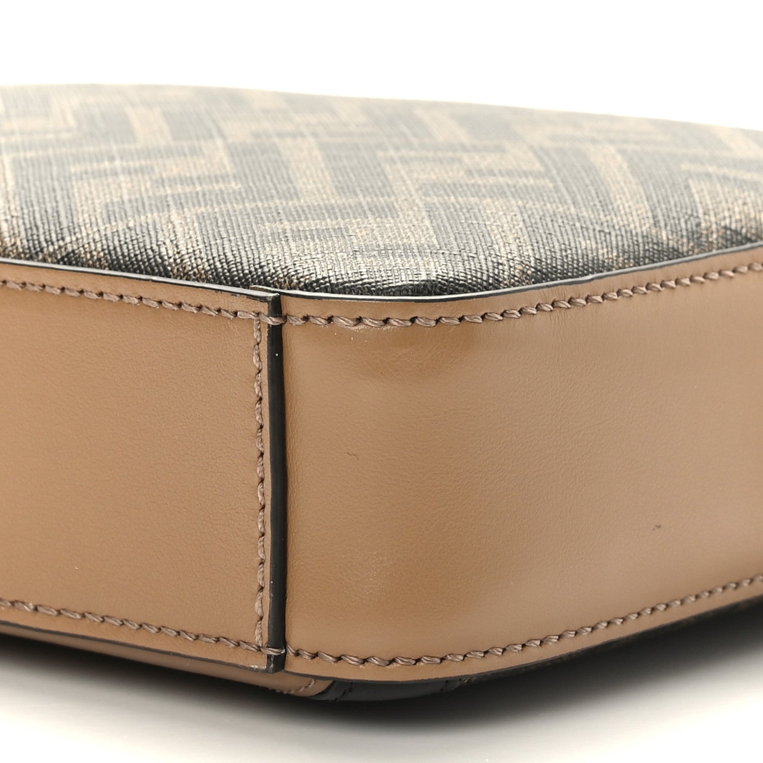 Fendi Glazed Fabric Vitello Cover FF 1974 Diagonal Bi-Color Medium Camera Case Tobacco Moro Sand Black 9 of 9