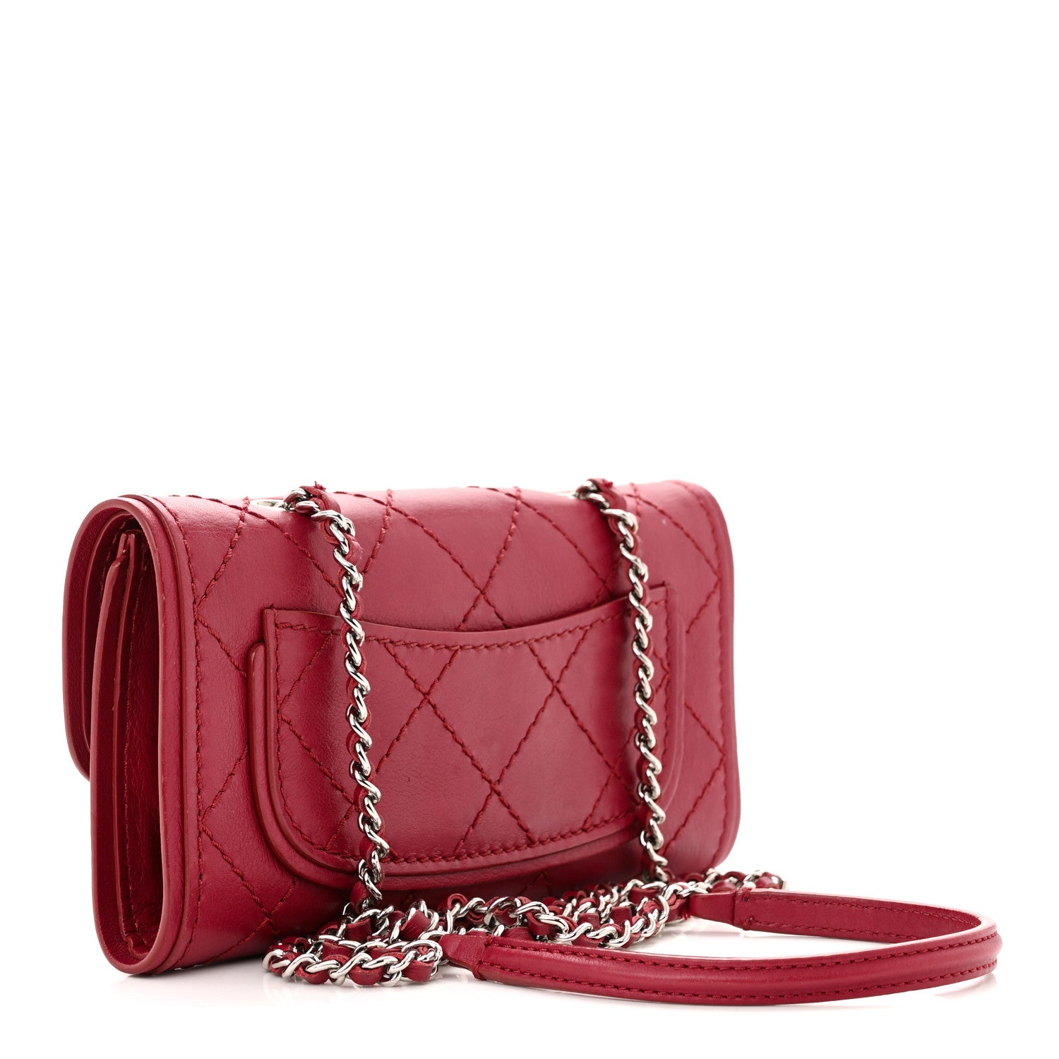Chanel Calfskin Stitched Clutch Flap Red 3 of 11