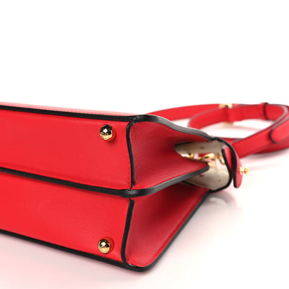 Fendi Vitello Seta Nappa Chinese Valentines Day Karligraphy Small Peekaboo I SEE U Satchel Rosso Cardinale Panna 9 of 9