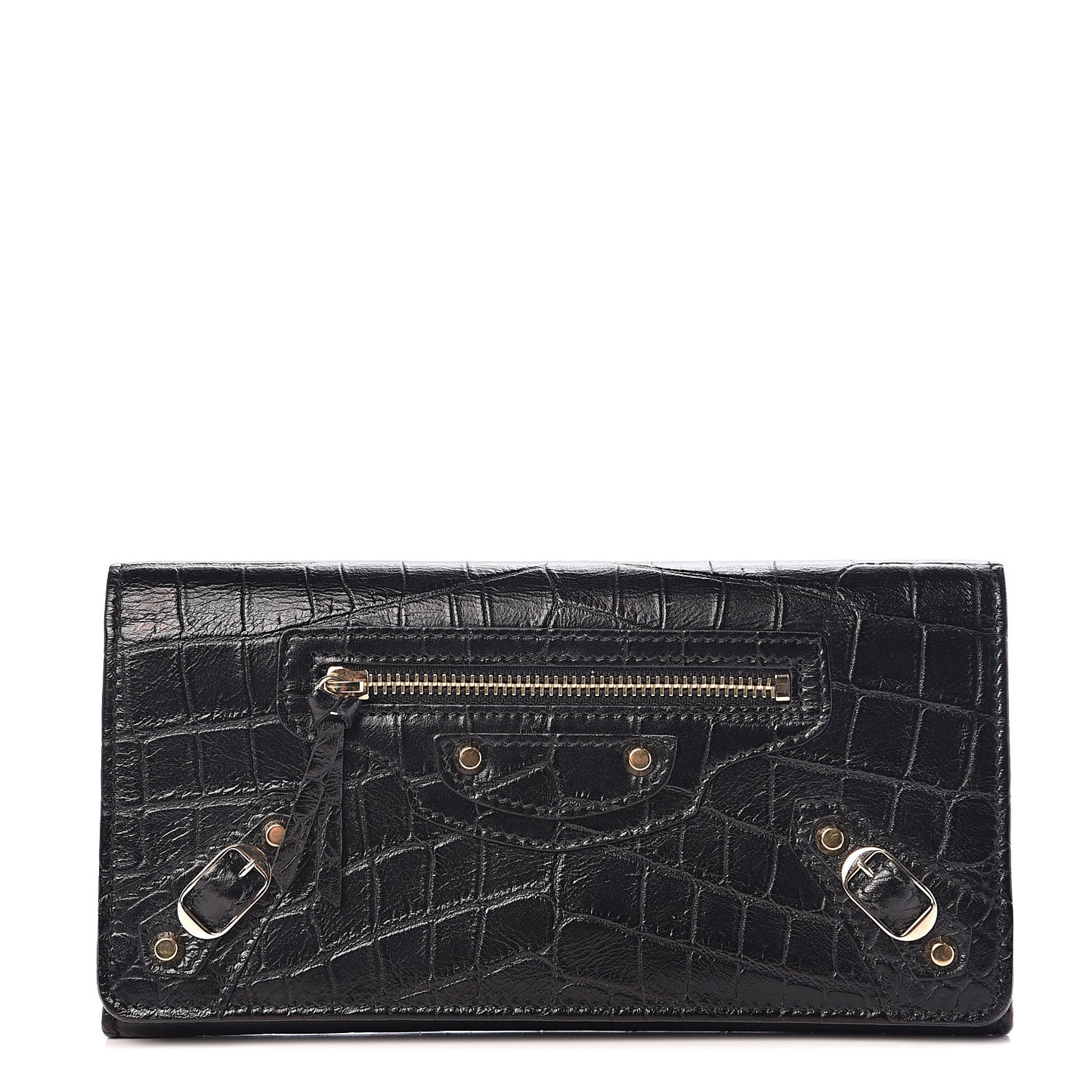 Calfskin Crocodile Classic Hardware Embossed Money Wallet Black