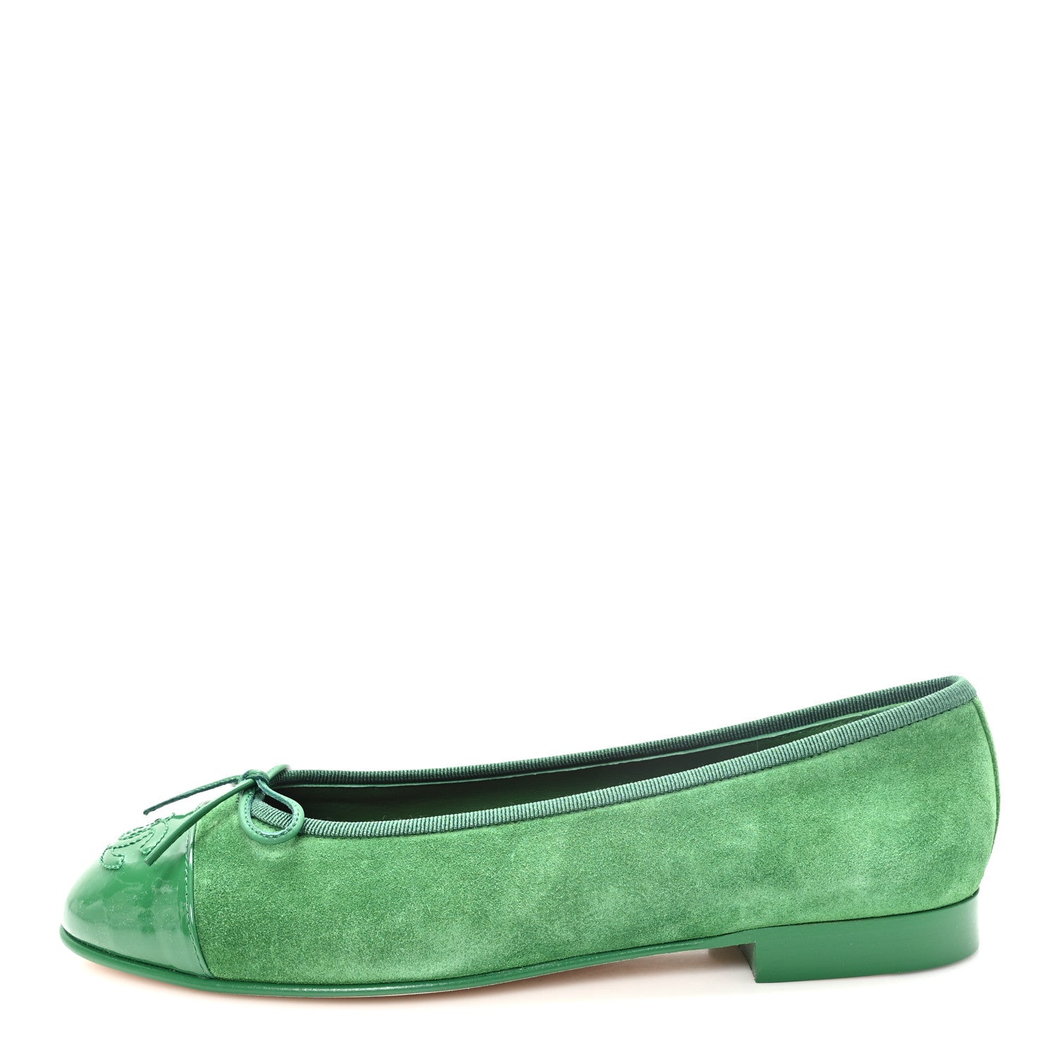 Chanel Suede Patent Cap Toe CC Ballerina Flats 38 Green 1 of 10