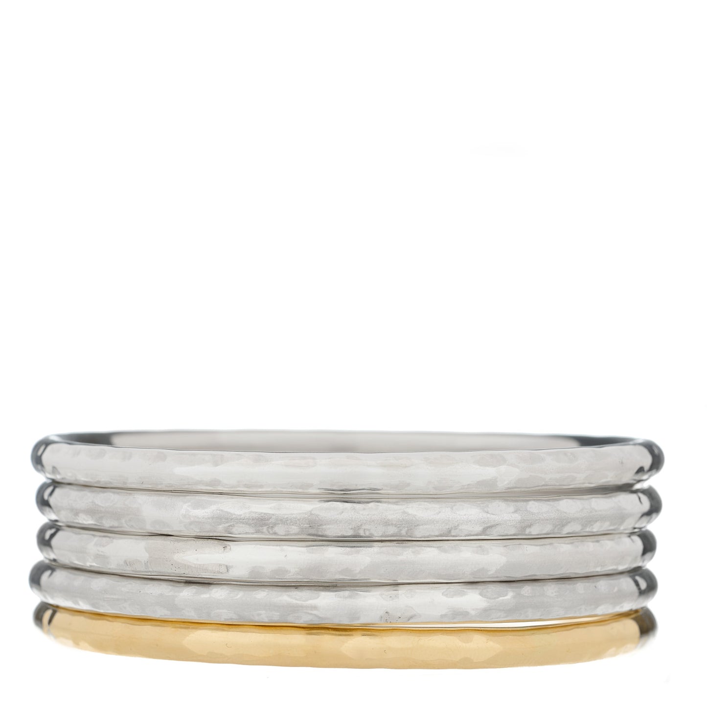 Sterling Silver 18K Yellow Gold Martellato Bangle Bracelet Set of 5