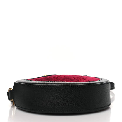 Gucci Velvet GG Monogram Textured Calfskin Round Shoulder Bag Red Cipria Black 4 of 9
