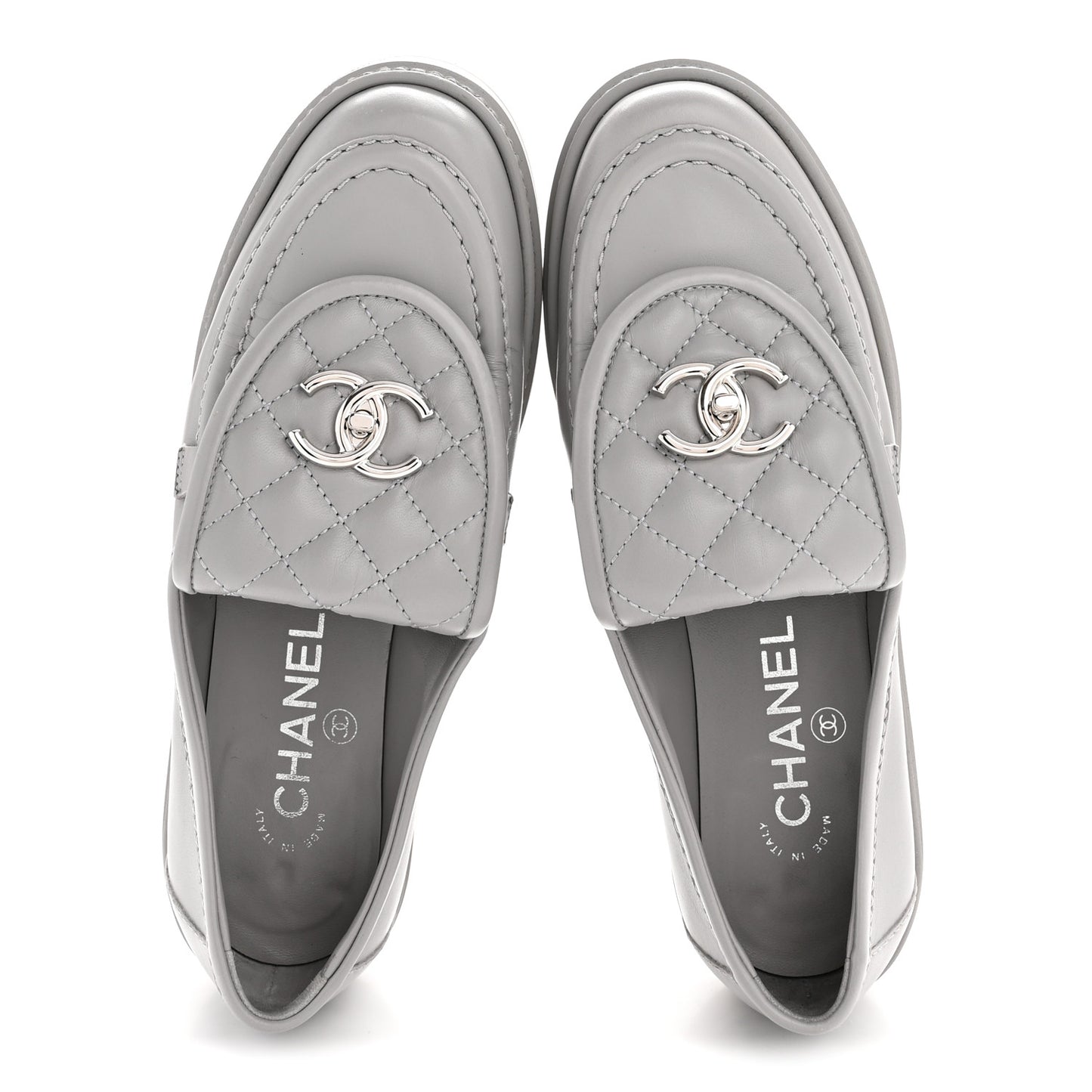 Lambskin Quilted CC Turnlock Loafers 36.5 Grey