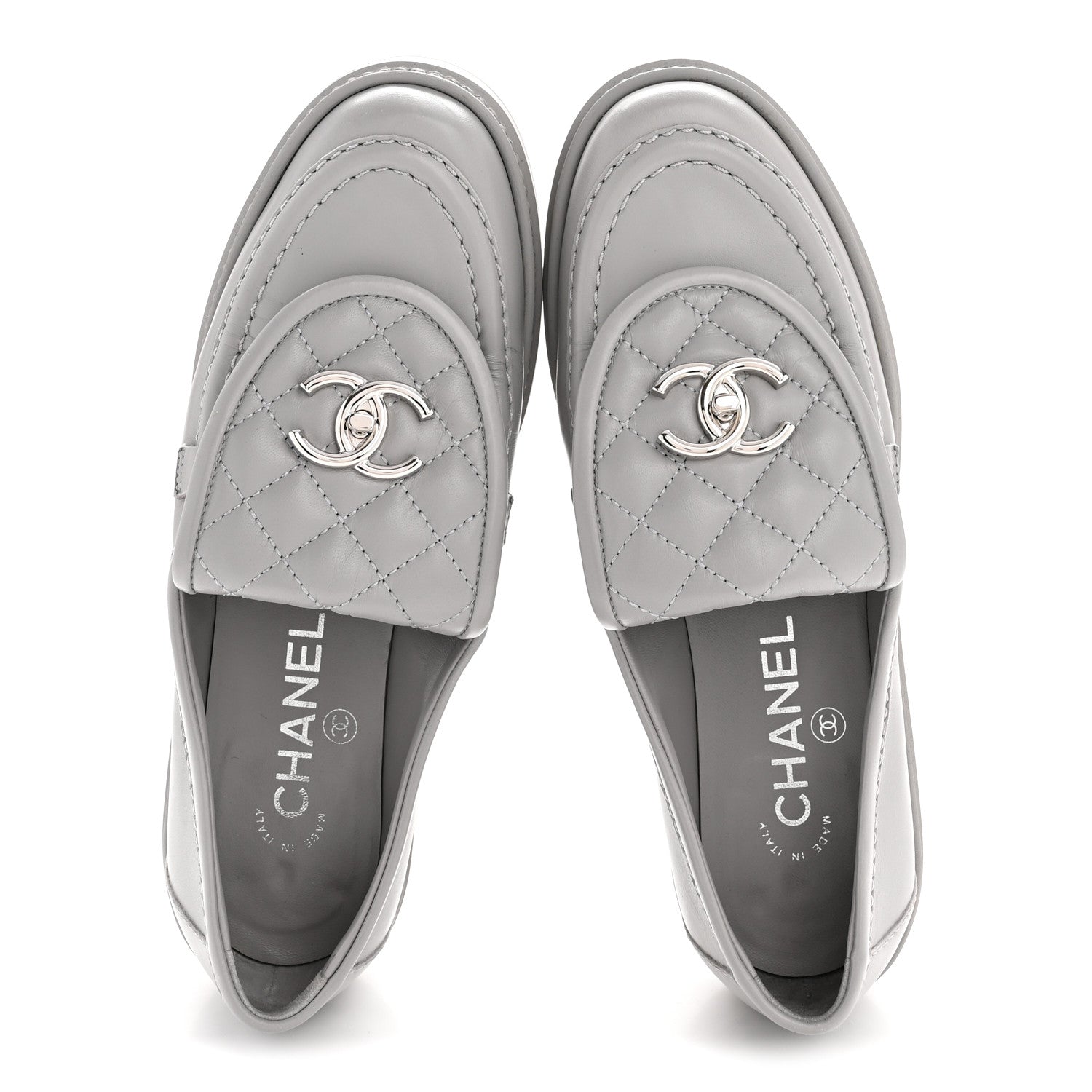 Chanel Lambskin Quilted CC Turnlock Loafers 36.5 Grey 2 of 10
