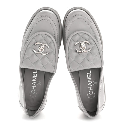 Chanel Lambskin Quilted CC Turnlock Loafers 36.5 Grey 2 of 10