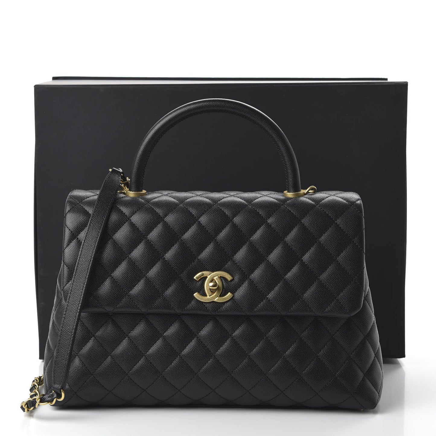 Caviar Quilted Medium Coco Handle Flap Black