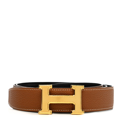Hermes Box Togo 32mm Guilloche H Belt 105 Black Gold 1 of 8