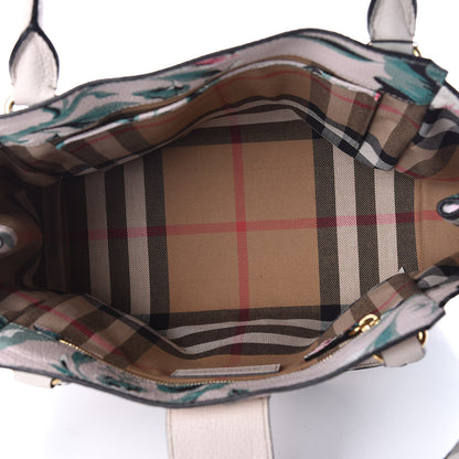 Burberry Soft Grain Calfskin Floral Print Medium Buckle Tote Natural Emerald Green 5 of 11