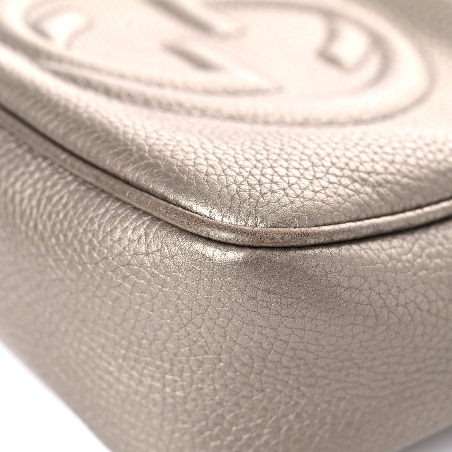 Metallic Pebbled Calfskin Small Soho Disco Bag Golden Beige