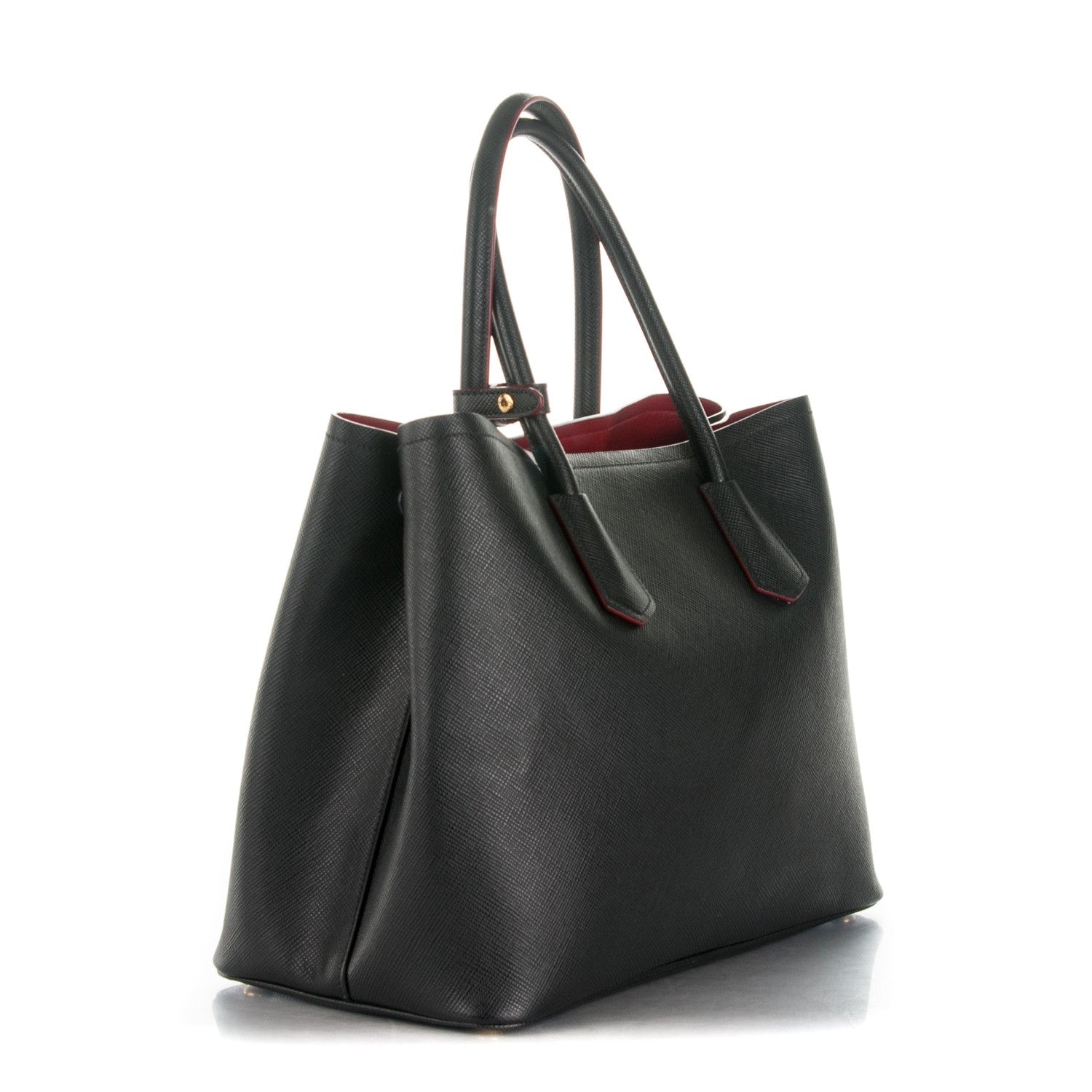 Prada Saffiano Cuir Large Double Bag Nero Black Ciliegia 3 of 6