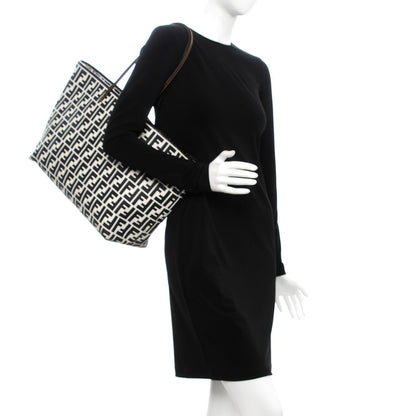 Fendi Canvas FF Large Roll Tote Black White 2 of 11