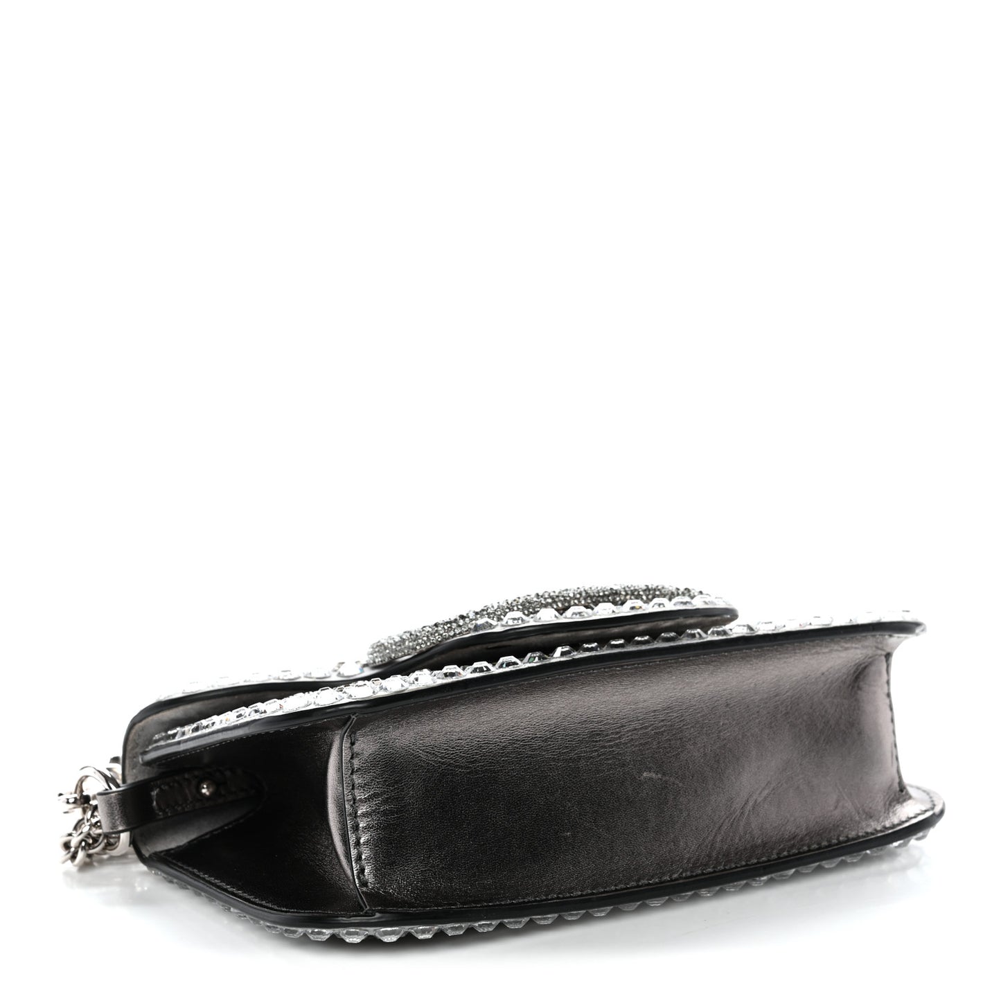 Crystal Suede Enamel Vlogo Small Loco Shoulder Bag Silver