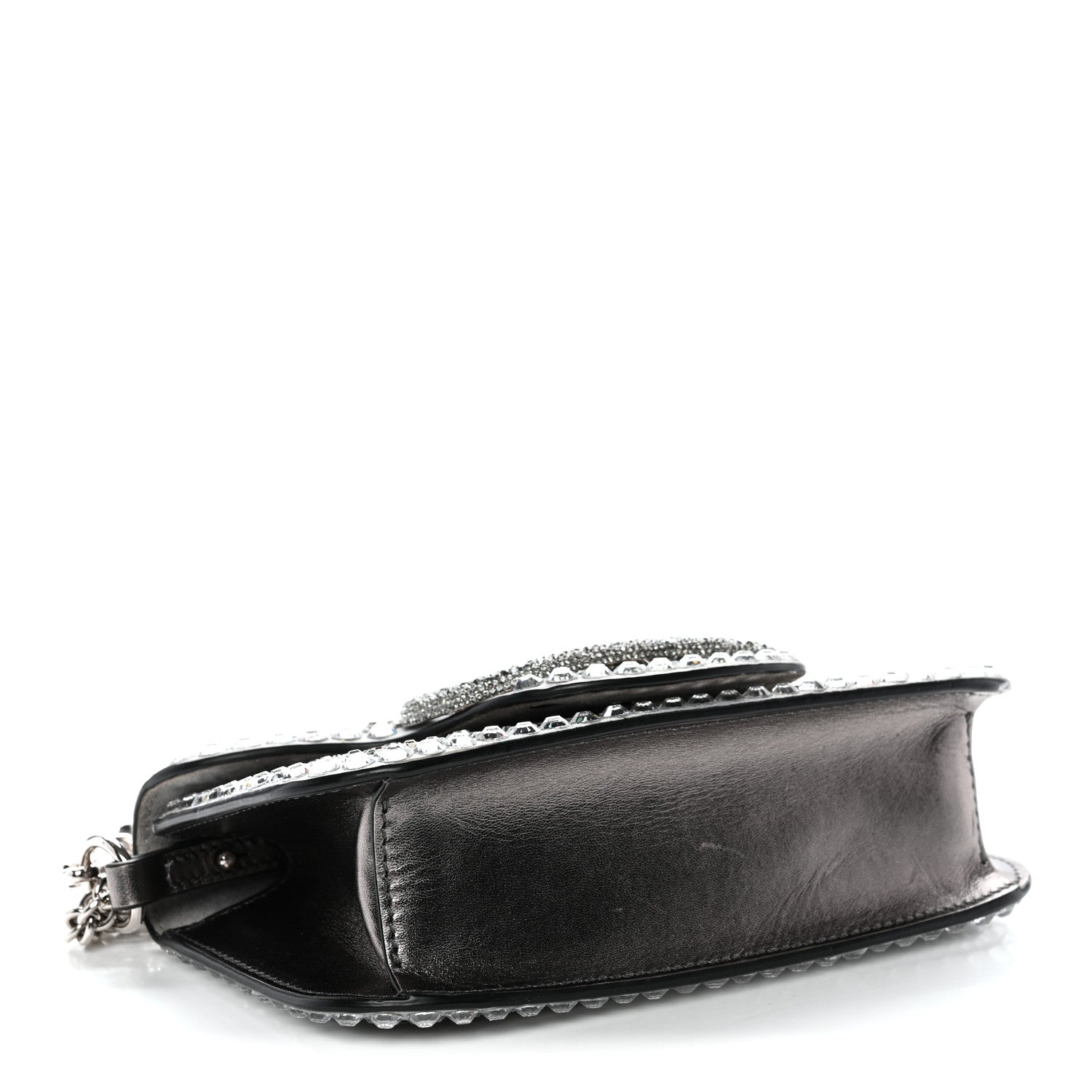 Valentino Garavani Crystal Suede Enamel Vlogo Small Loco Shoulder Bag Silver 4 of 12