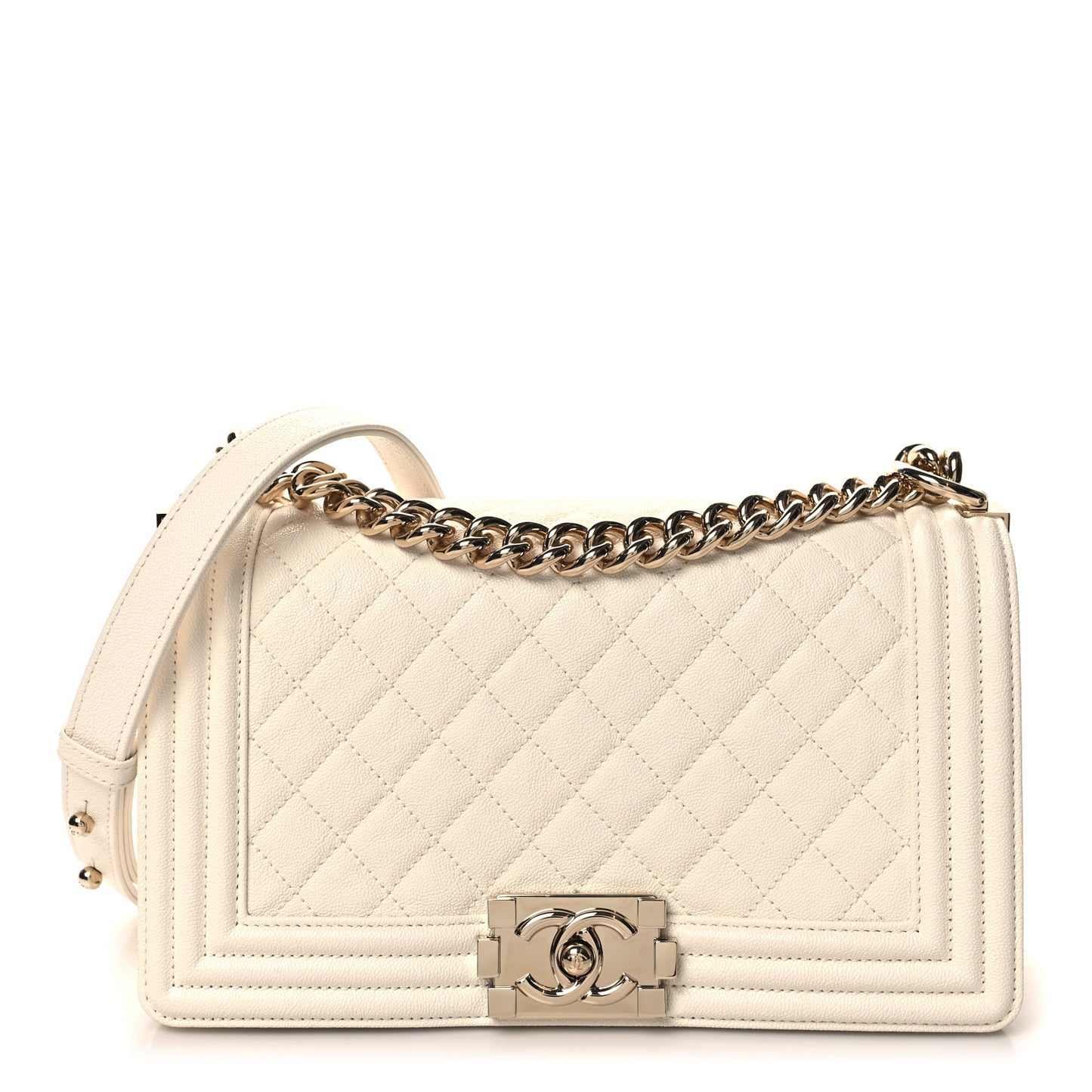 Caviar Quilted Medium Boy Flap White