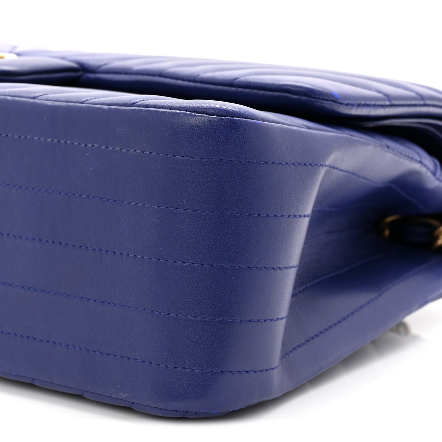Lambskin Chevron Quilted Jumbo Double Flap Navy Blue